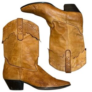 LAREDO Distressed Vintage Soft Leather Women's Cowboy Boots Camel Tan Size 8.5
